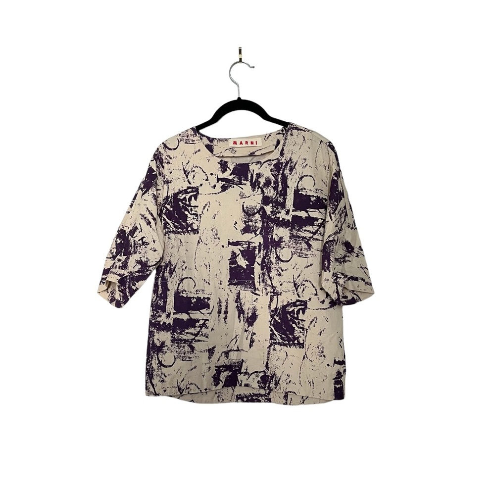Marni Abstract Silk Purple Blouse Size M